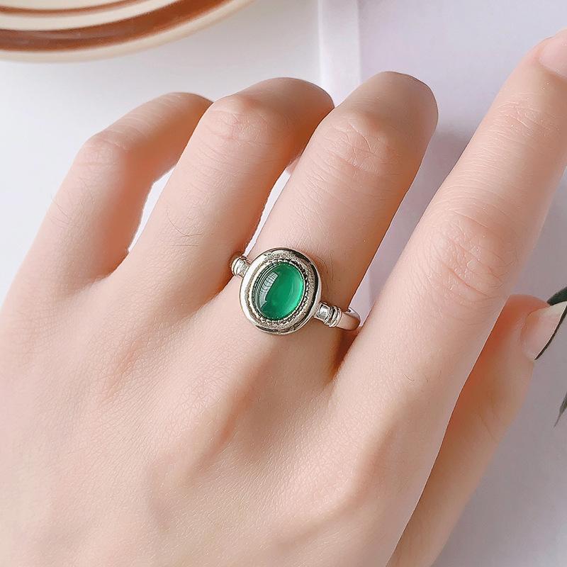 PANJBJ 925 Sterling Silber Grüne Steinringe für Damen Paar Minimalistisch Klassischer Schmuck Geburtstagsgeschenk Dropshipping
