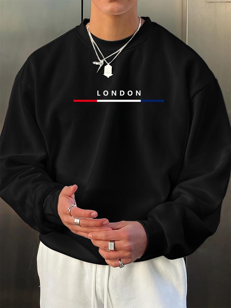 Fashionable Casual Loose LONDON Letter Pattern Printed Men's Autumn and Winter Long Sleeved Round Neck Sweatshirt
