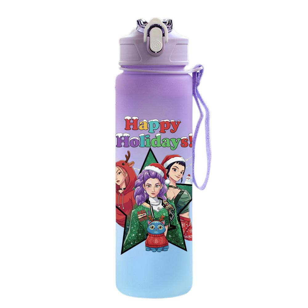 750Ml Water Bottle Christmas K-Pop Demon Hunters Printed Large Capacity Drinking Cup Portable Outdoor Sports Water Cup Children Kid Gift