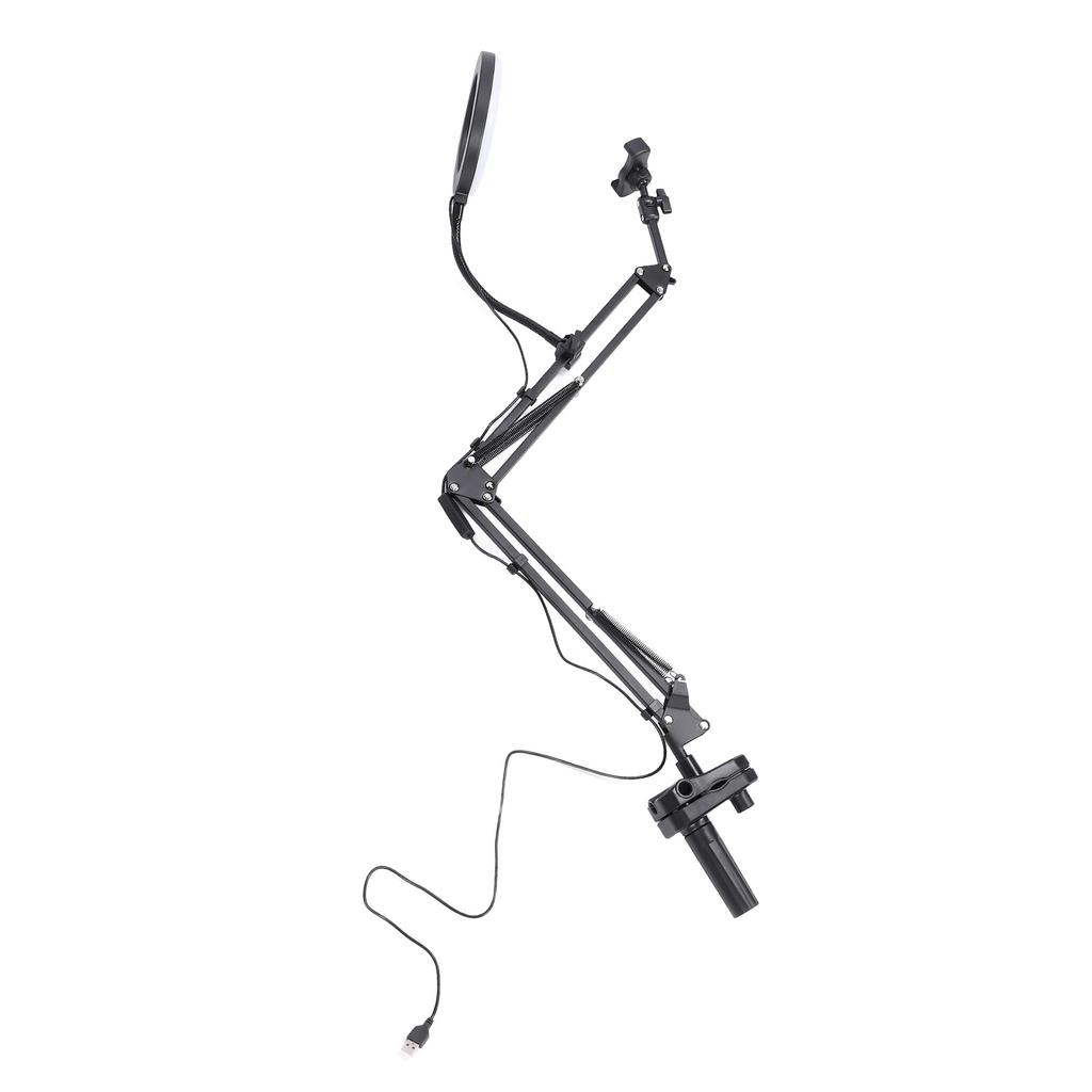 Selfie kruhové světlo 3 teploty barev Zatahovací rameno Horní kruhové světlo se svorkou Držák telefonu