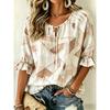 Women's Vintage Vertical Floral Blouse V Neck Tie Ruffle 3/4 Sleeve Cotton Linen French Casual Summer Daily Top