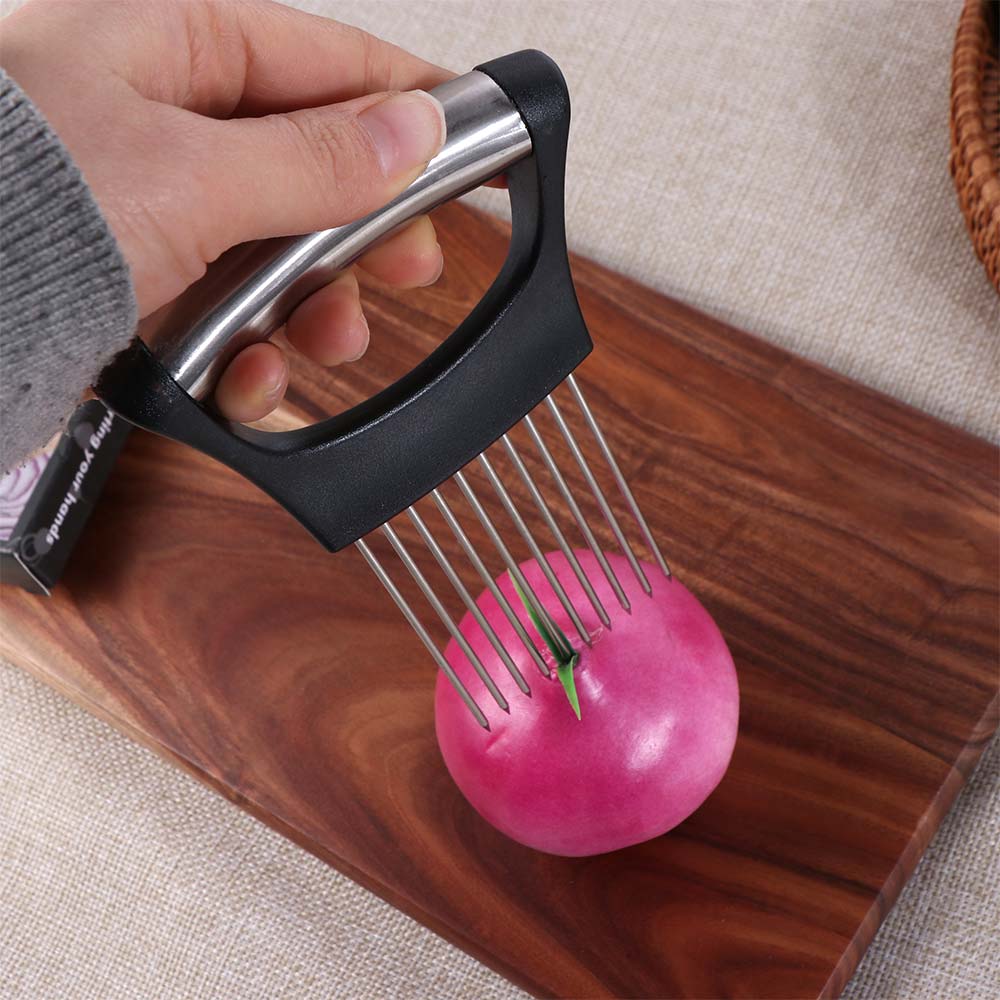 Full Grip Handle Onion Slicer Holder Stainless Steel Meat Tenderizer Onion Cutter Holder  for Home