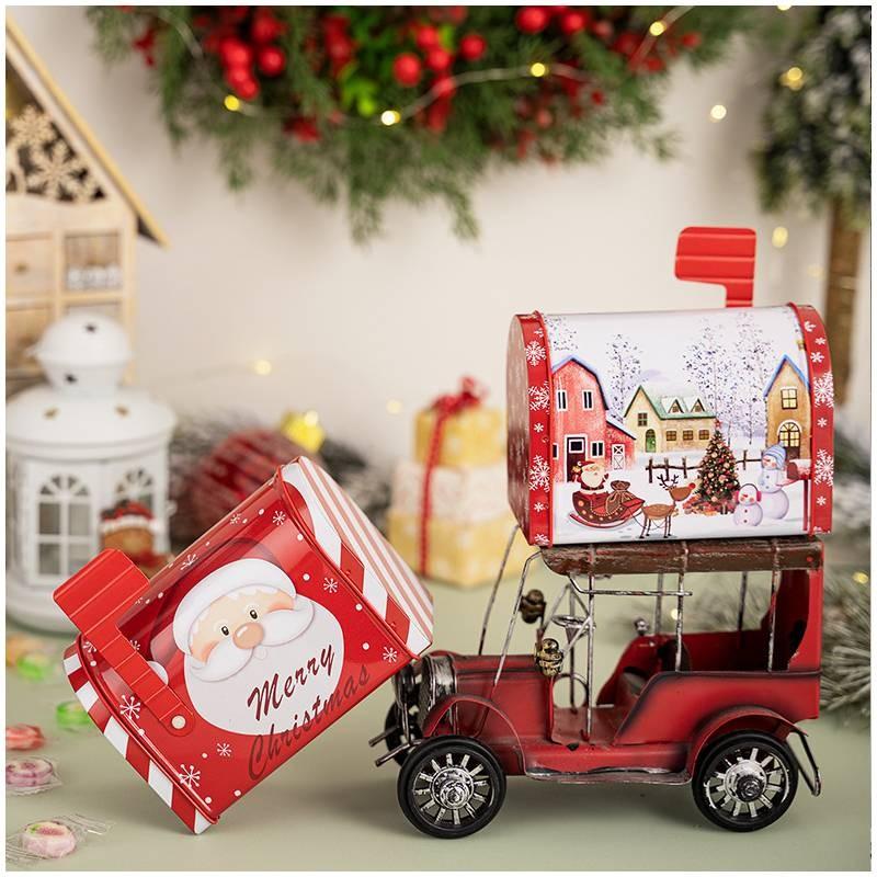 Charming Red Christmas Mailbox Decorative Metal Gift Box For Festive Candy Storage