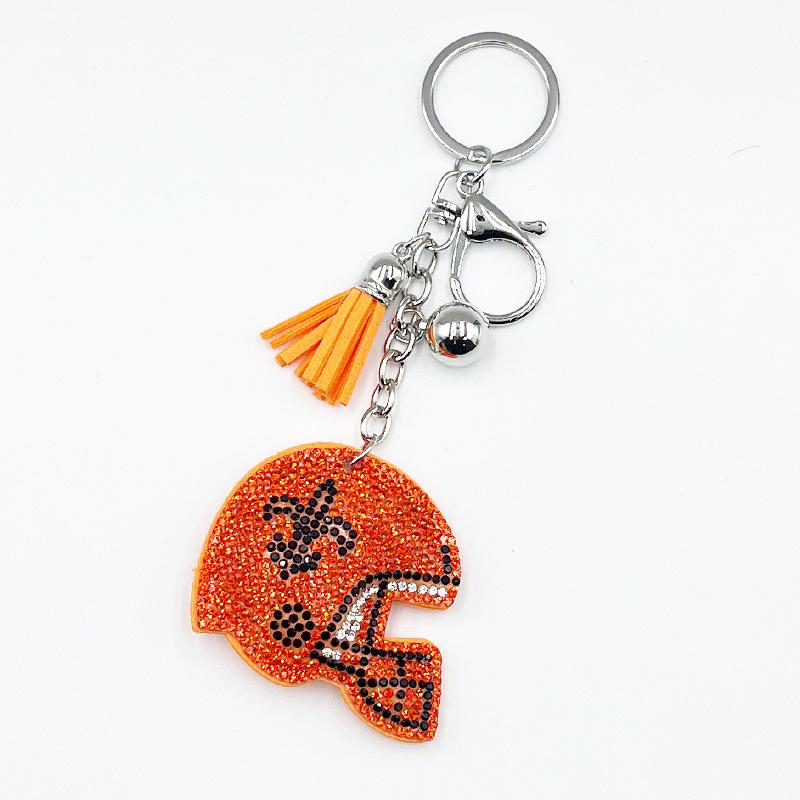 Rhinestone Football Helmet Keychain & Tassel Charm - Popular Cross-Border Ornament оранжевый