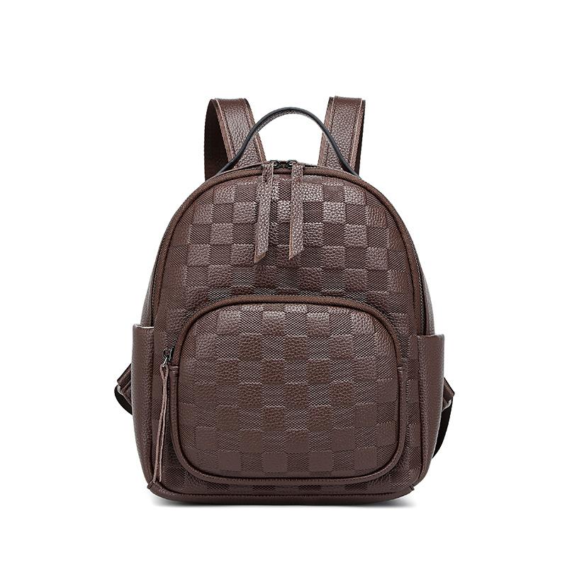 Casual Women's Backpack Large Capacity Genuine Leather Backpack Senior Sense Bag Diamond Lattice Small Backpack