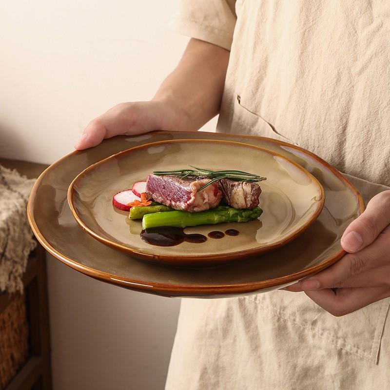 Japanese Retro Glazed Ceramic Dinnerware Set Irregular Shaped Plates Bowls Cups Home Restaurant Stylish Table Setting