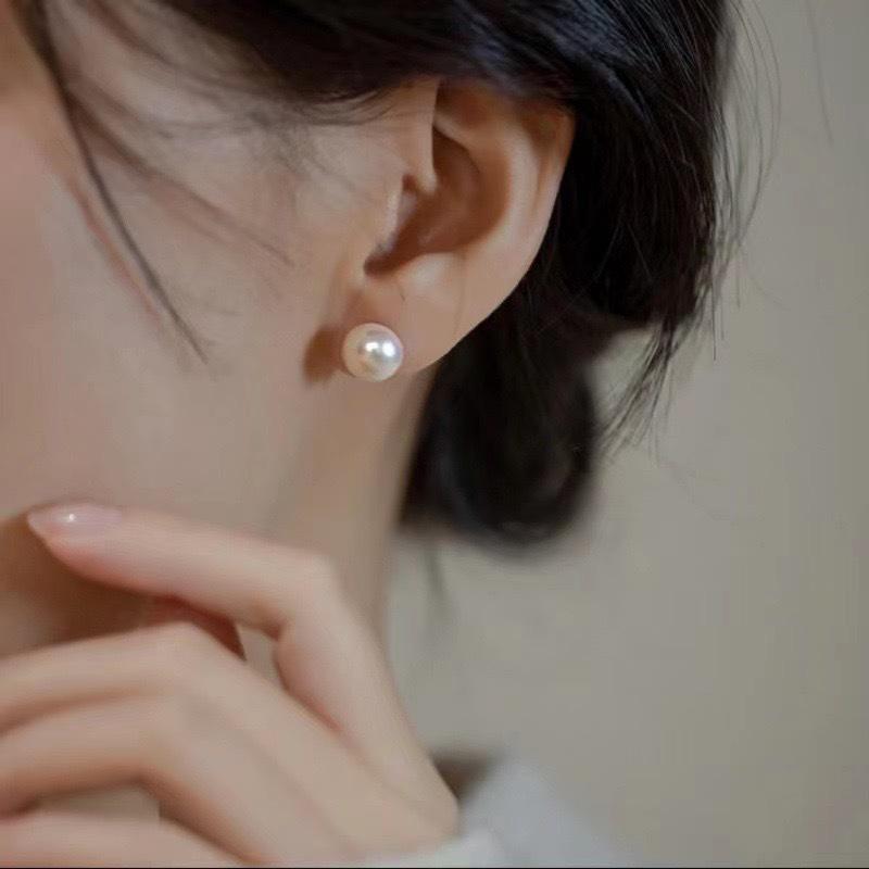 Steamed Bun Pearl Stud Earrings: 8-9mm Freshwater Pearls with S925 Silver Posts