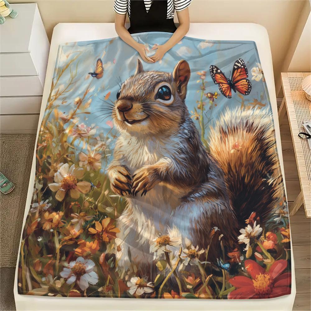 Eichhörnchen, gemustert, Flanelldecke, Hohe Qualität, Bequem für alle Jahreszeiten, Heimdekoration, Wärme und Komfort, Perfekt für Geschenke.