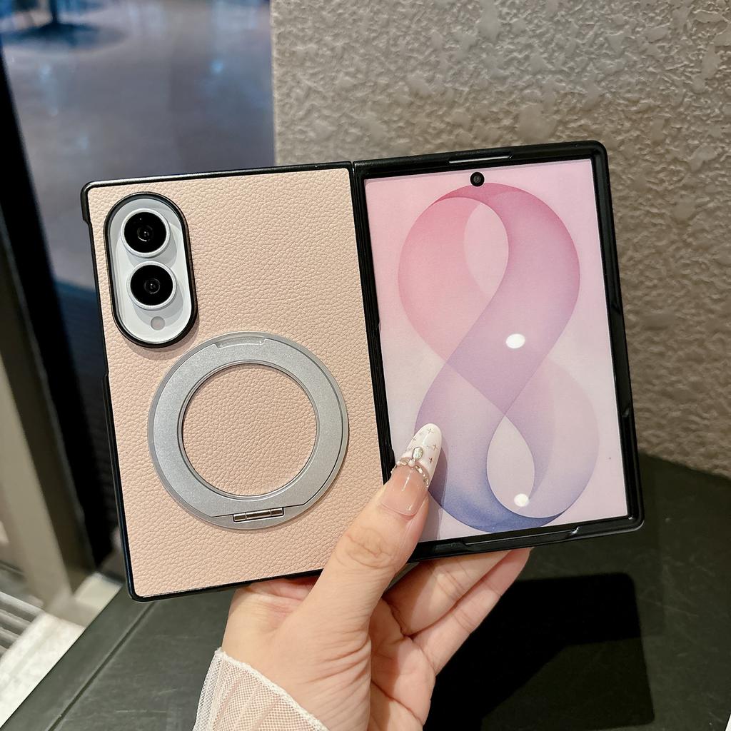360° drehbare magnetische Halterung, Lederhülle mit Litschi-Muster für Samsung Galaxy Z Fold8 Fold 8 Wide, für Magsafe, Hautgefühl-Abdeckung