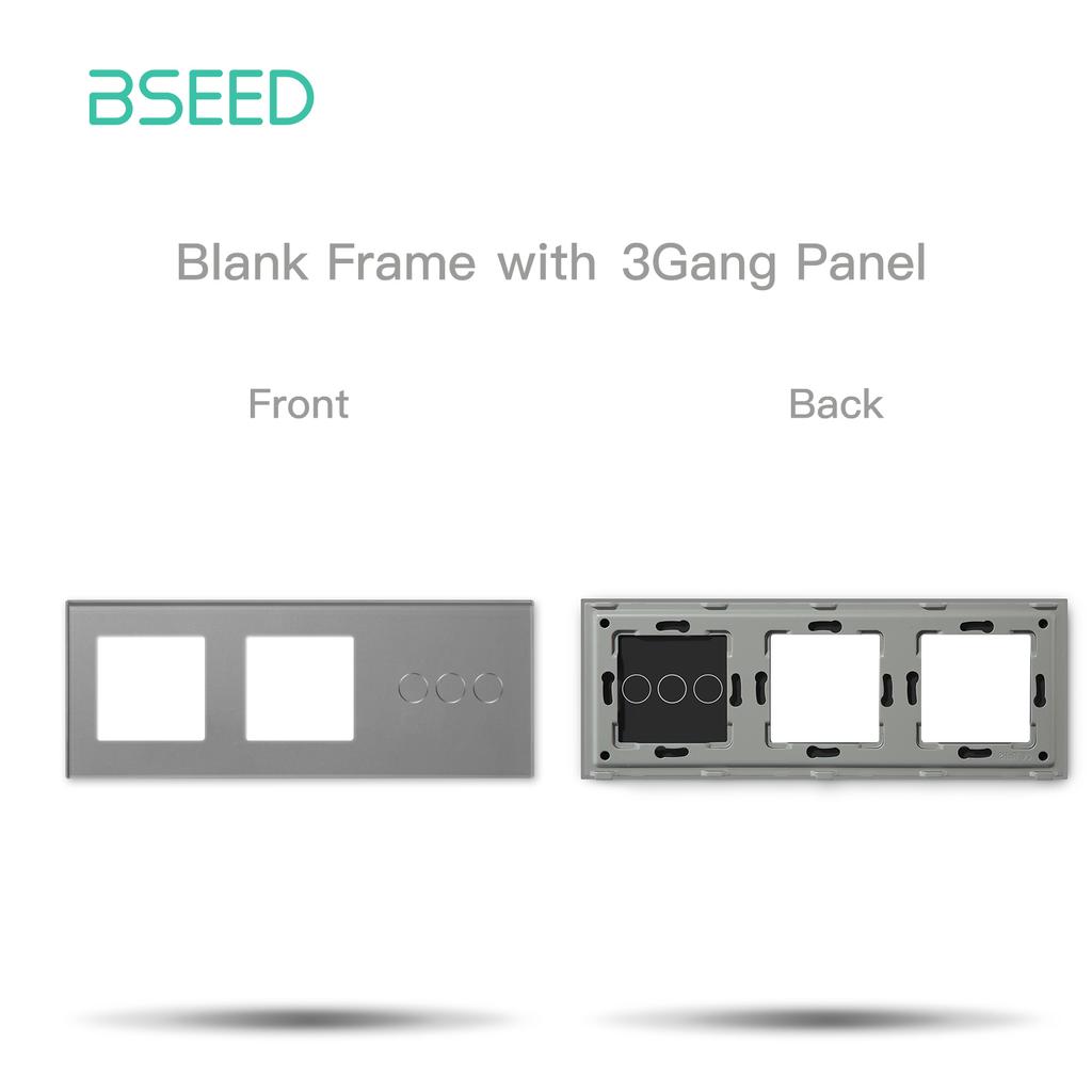 BSEED Double Blank Frame Plus 1/2/3Gang Switch Panels Crystal Glass EU Standard With Metal Plate Front Panel Without Switch