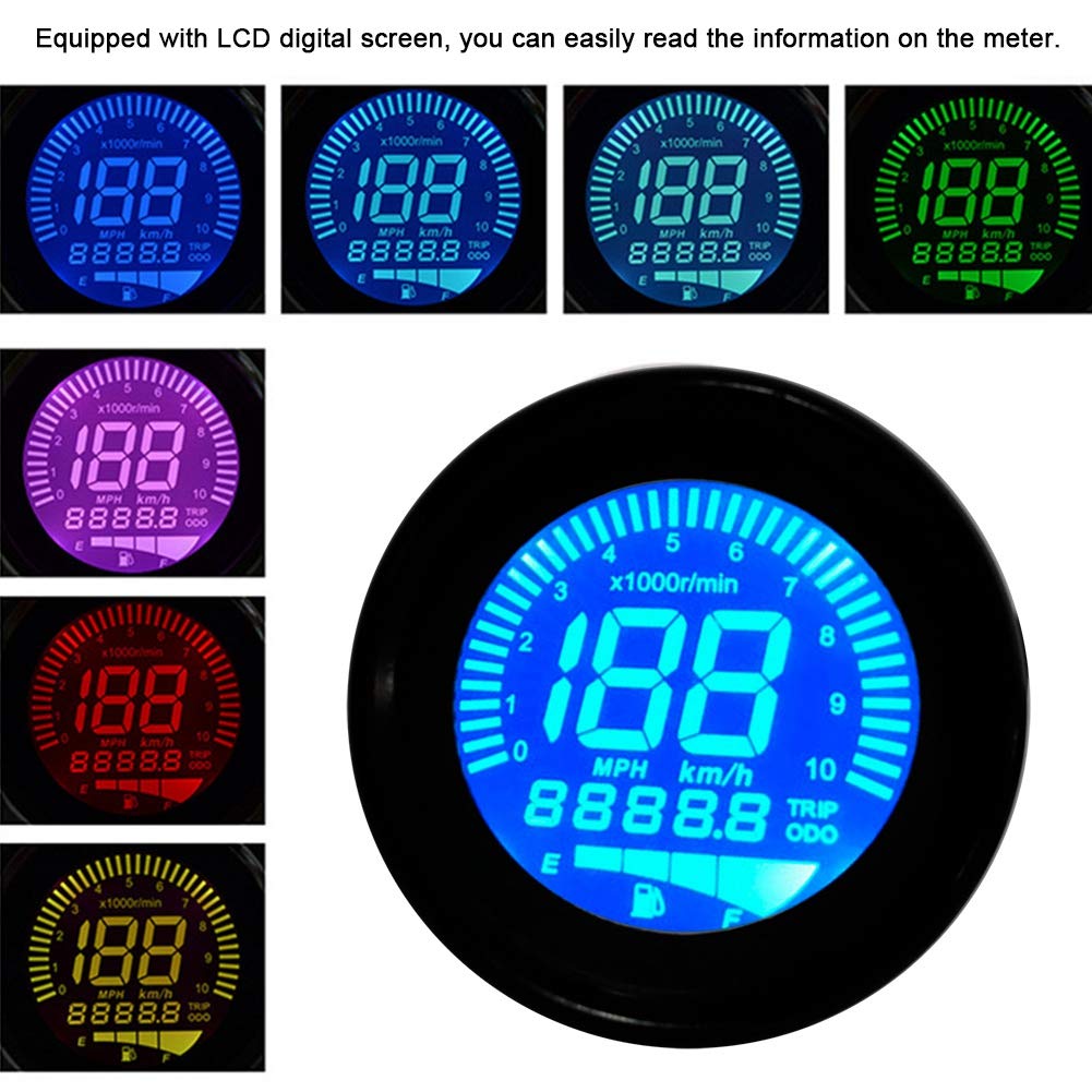 Akozon Drehzahlmesser Motorrad LCD Meter Drehzahlmesser Anzeige Kilometerzähler Geschwindigkeitsmesser 0-199km/h (Schwarz)