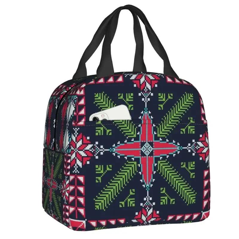 Embroidery Traditional Folk Art Insulated Lunch Bag Tatreez Cross Portable Thermal Cooler Lunch Box