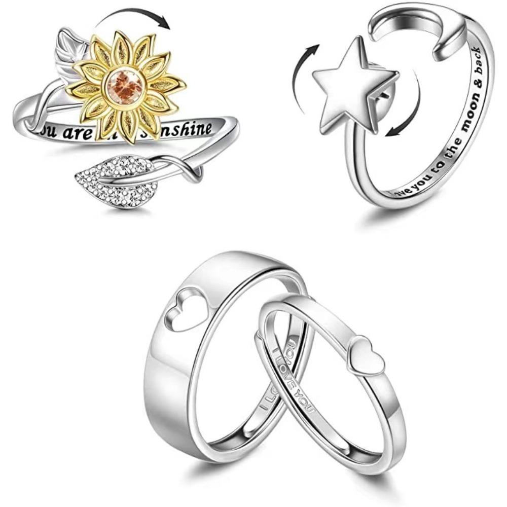 Inel Rotativ Floarea-Soarelui, Inel Soare Lună Stea, Accesorii Reglabile Cadou