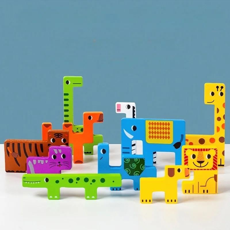1 Stück Holzpuzzle Kinder Montessori Spiele Cartoon Tier Fahrzeug Puzzles für Kinder Lernen Lernspielzeug