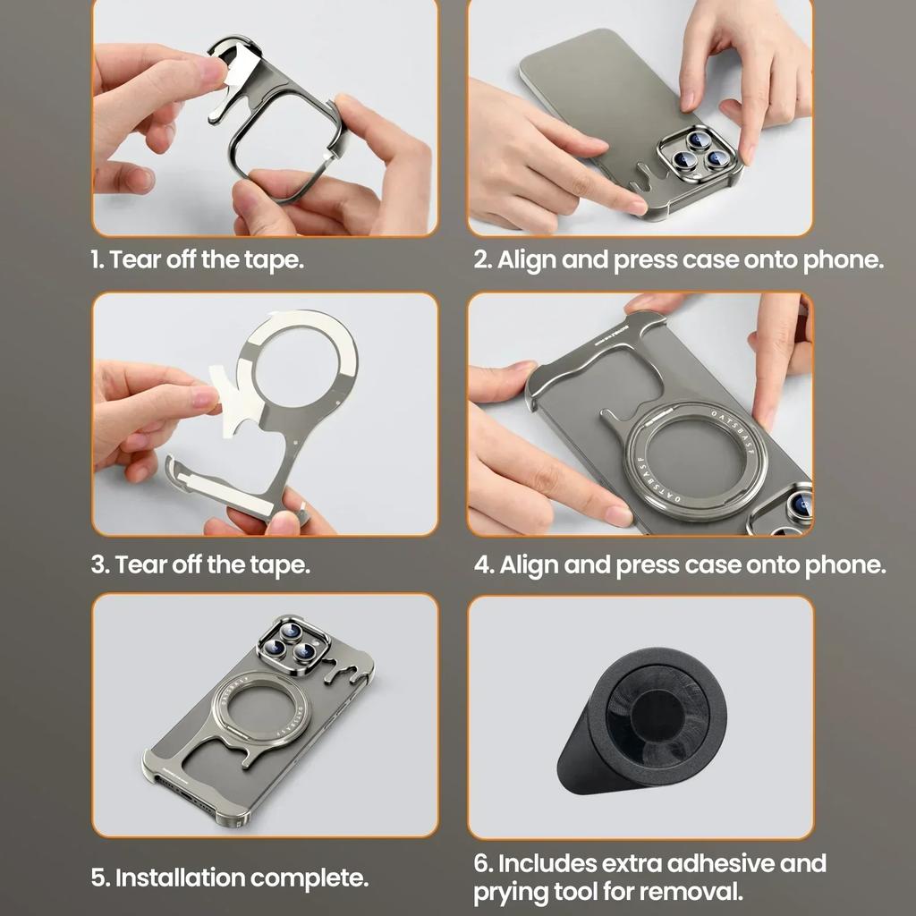 Oatsbasf for iPhone16 Pro/16Pro Max Phone Case Magsafe Metal Phone Cover w/ 360°Rotation Finger Ring Holder Frameless Phone Case