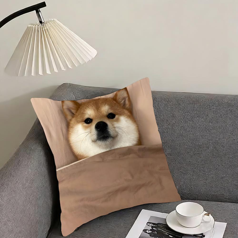 Cute Shiba Inu Cushion Cover Reversible Plush Pillow Cover – For car, sofa, bedroom, perfect as a gift.