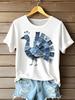 European & American 3D Printed Denim Pet Dog Round Neck Short Sleeve Women's Casual Loose Top, 2026 Style