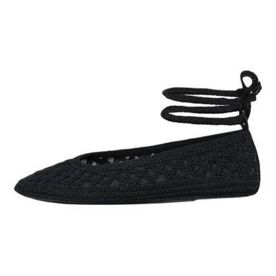 Round Toe Lightweight Lace-Up Hollow Crochet Ballet Casual Shoes 1cm Women Shoes Black 13553510800