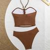 Women's Solid Color Vest Sling Bikini Two-piece Fashion Casual Vacation Swimsuit Neck Strap Summer Beach