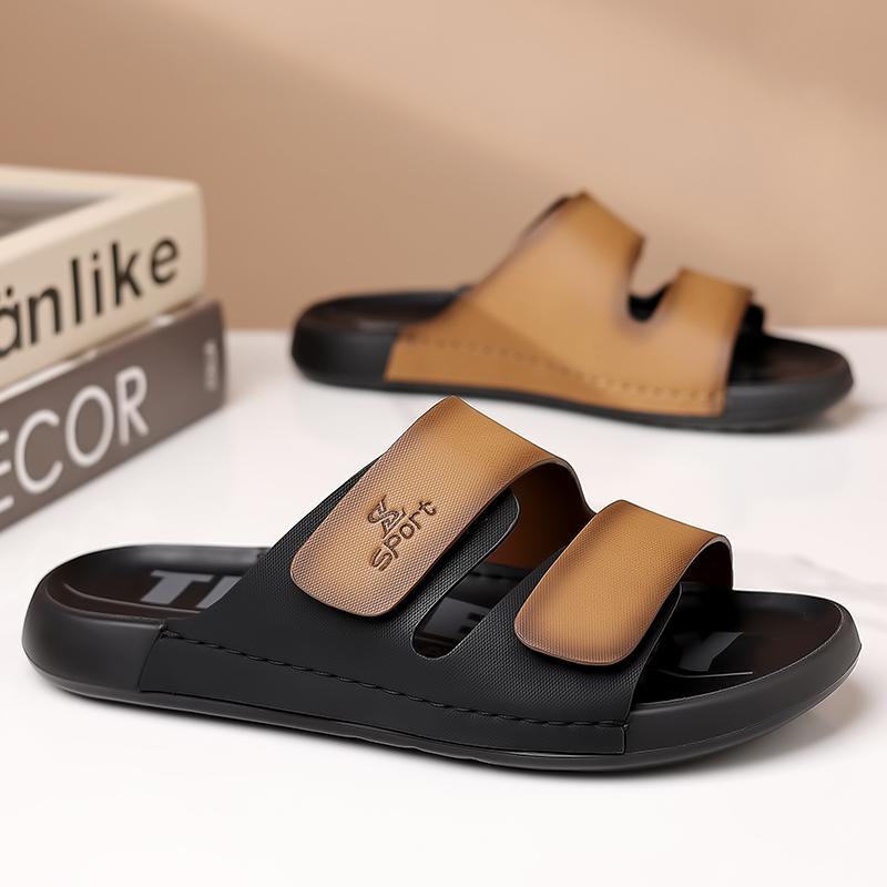 Fashion Outdoor Men Non Slip Cowhide Crocodile Pattern Breathable New Sandals Fashionable Men's Thick Soled Comfortable Casual Slippers