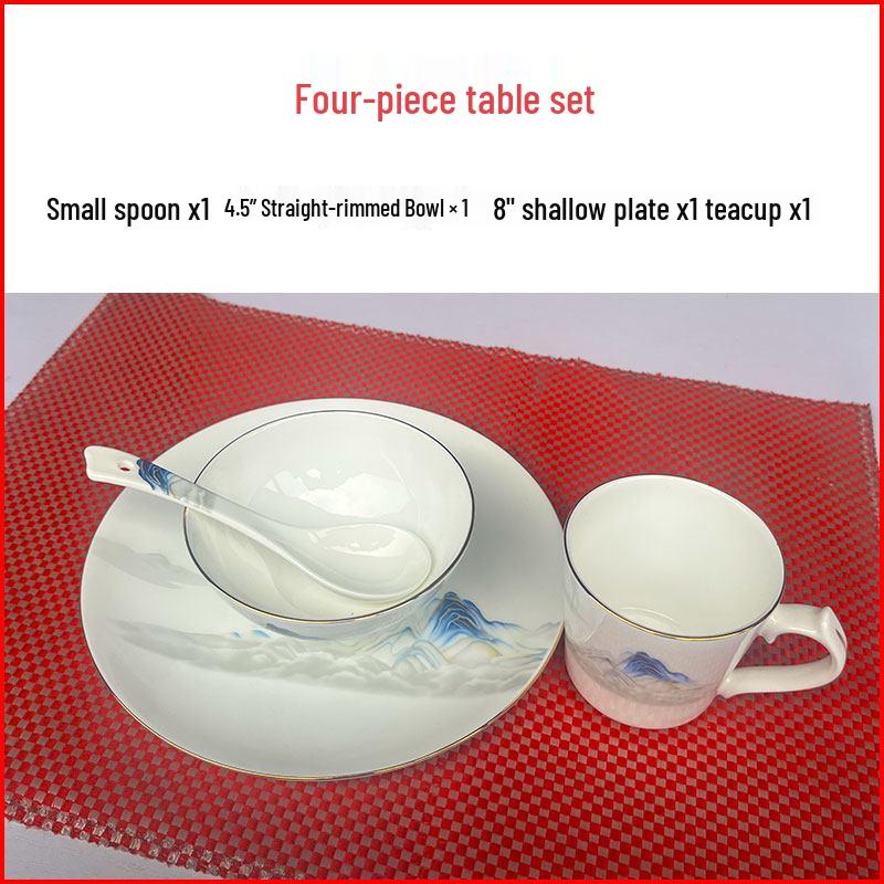 Elegant Gold-Rimmed Bone China Dinnerware Set - Luxury Tableware for Home Dining