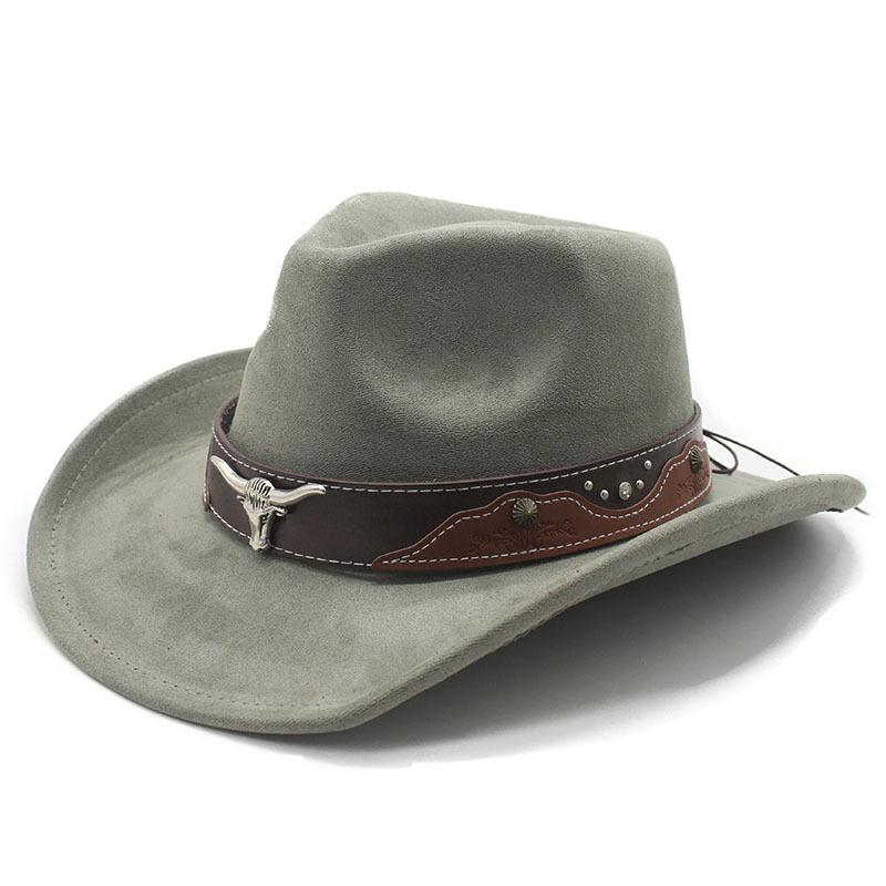 Retro Bull Head Western Cowboy Hat Men And Women, Tibetan Suede Jazz Hat, Big-Brimmed Top Hat