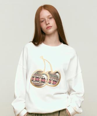 KIRSH Big Cherry Applique Sweatshirt [Ivory]