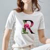 O Neck White Top Women 2022 Summer Casual T Shirt Basic Flower Color Letter Name Pattern Print Short Sleeve Tops Ladies Clothes