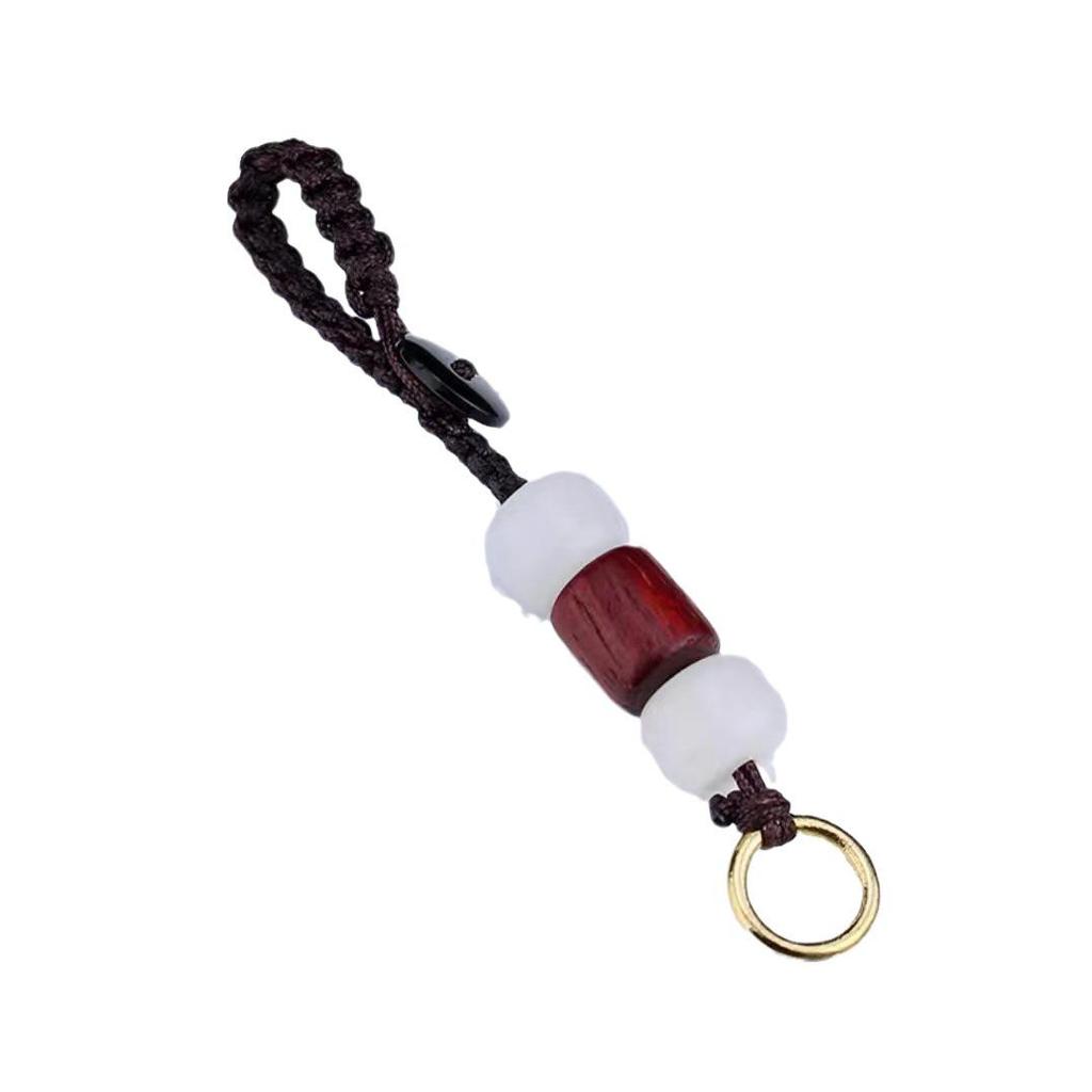 Brass Hand-Woven Five Emperors' Coin Yellow Rope Keychain with Red Rope Knot and Auspicious Cloud Pendant