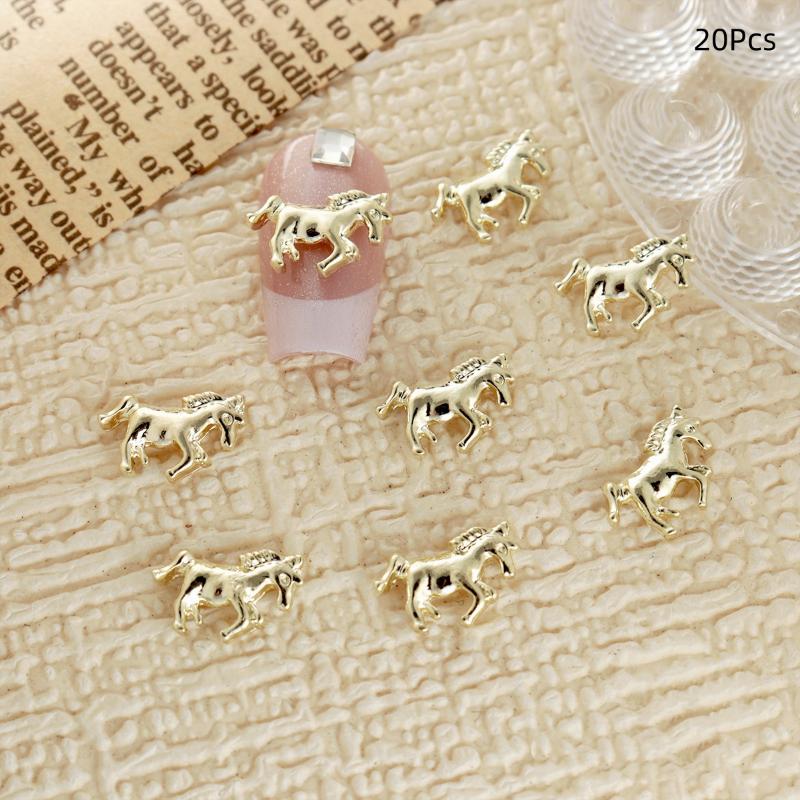 

20 Pcs Minimally Designed Three-Dimensional Horse Nail Decor Alloy Nail Art Charm Manicure Decoration Accessories