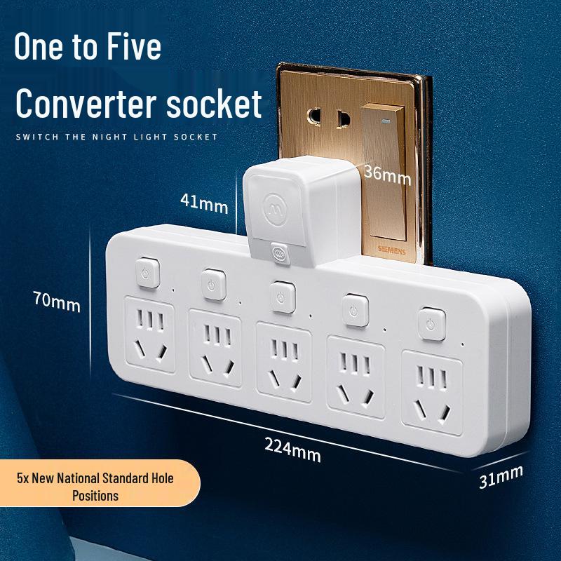 Multi-Outlet Power Strip with USB, Wireless Converter, Night Light, and Individual Switches for Home Office