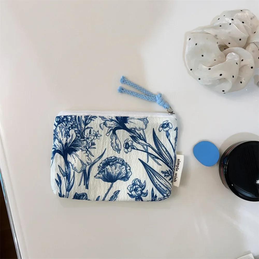 Floral Mini Cotton Coin Purse Women Small Makeup Bag Cosmetic Organizer Lipstick Storage Case