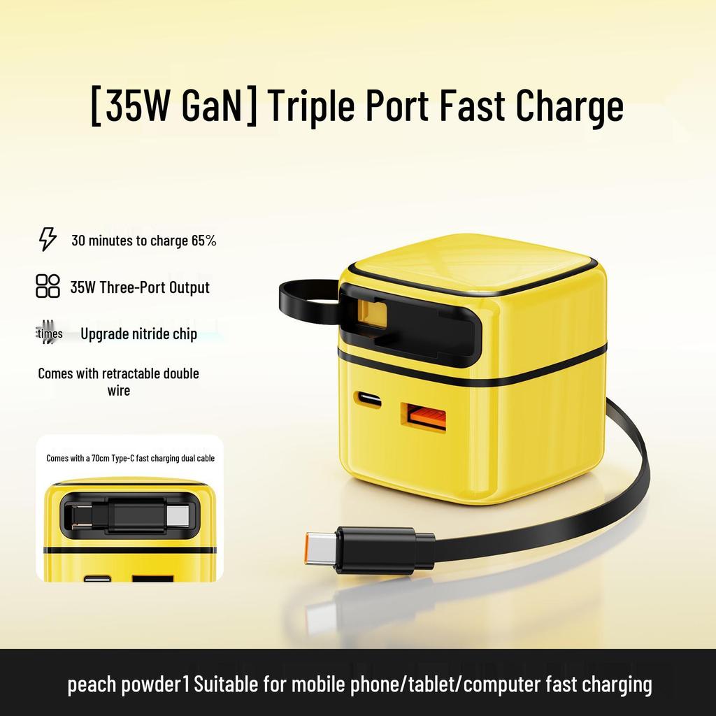 35W GaN Pull-Out Charger with A+C Port for Apple & Huawei