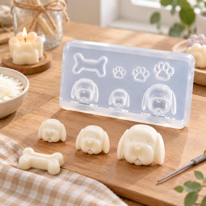 Assorted-Cavity Dog Casting Mould with Pet-Themed Motifs and Flexible Construction for Candle and Resin Craft Projects