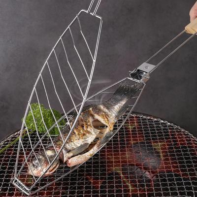 Grilovací koš na ryby s rukojetí proti opaření Uzamykatelný rošt pro snadné překlápění Nerezový grilovací nástroj na maso Mořské plody Zelenina