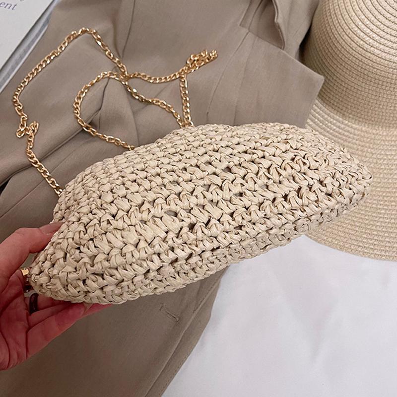 Clutch Retro Bags Yogodlns Woven For Women Straw Shell Chain Handbag Messenger Bag Ladies Holiday Beach Ecofriendly Crossbody Bag