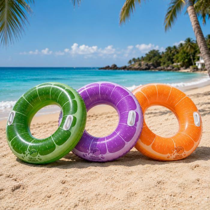 Bouée ronde gonflable - SIROCO - 80 cm - PVC robuste - Coloris aléatoire (orange/vert/violet) - Gonflage rapide