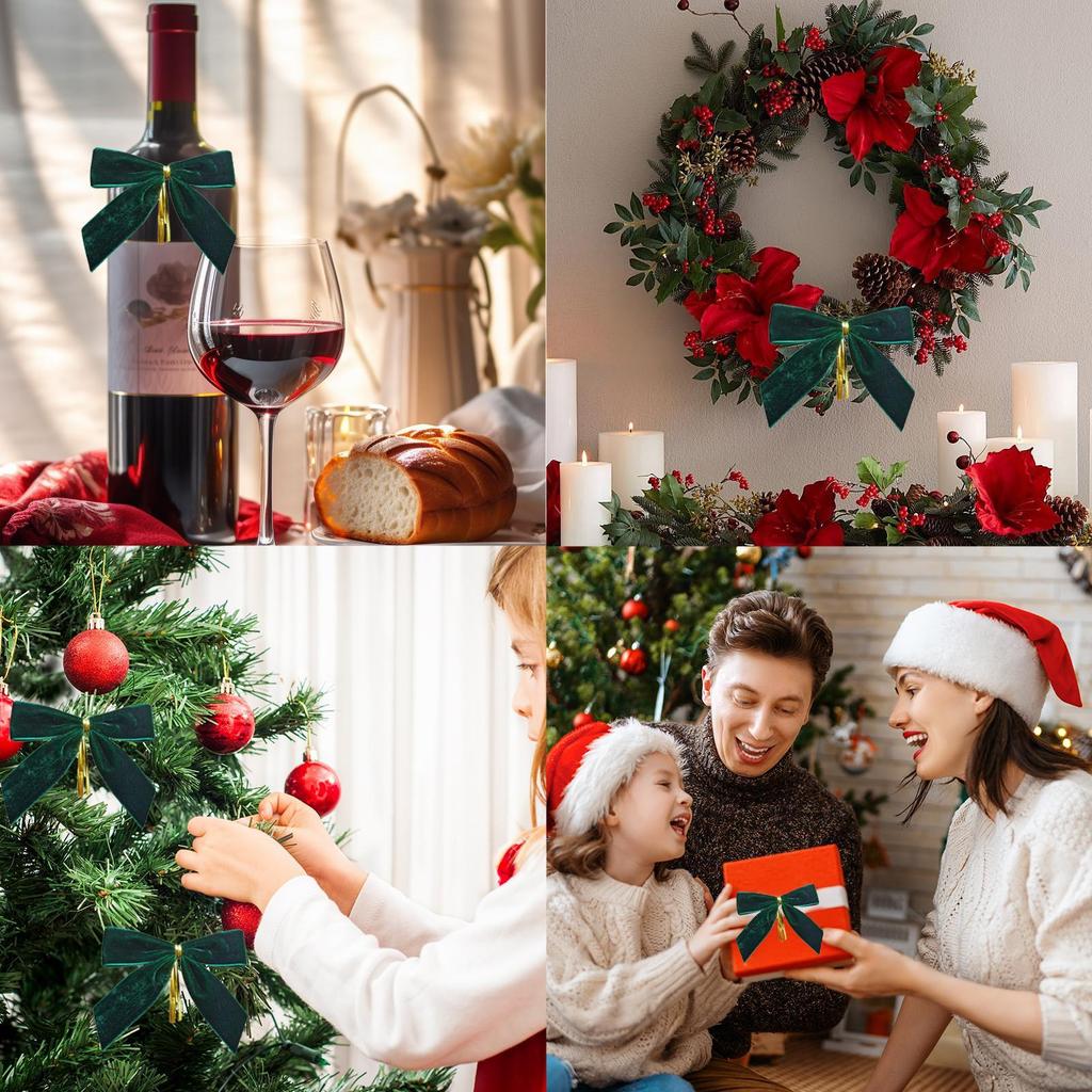 Weihnachtsbaum Samt Schleifen 24 Stück/Set Rustikale Weihnachtsgirlanden Geschenkverpackung Schleifen für Snacktüten Heimdeko