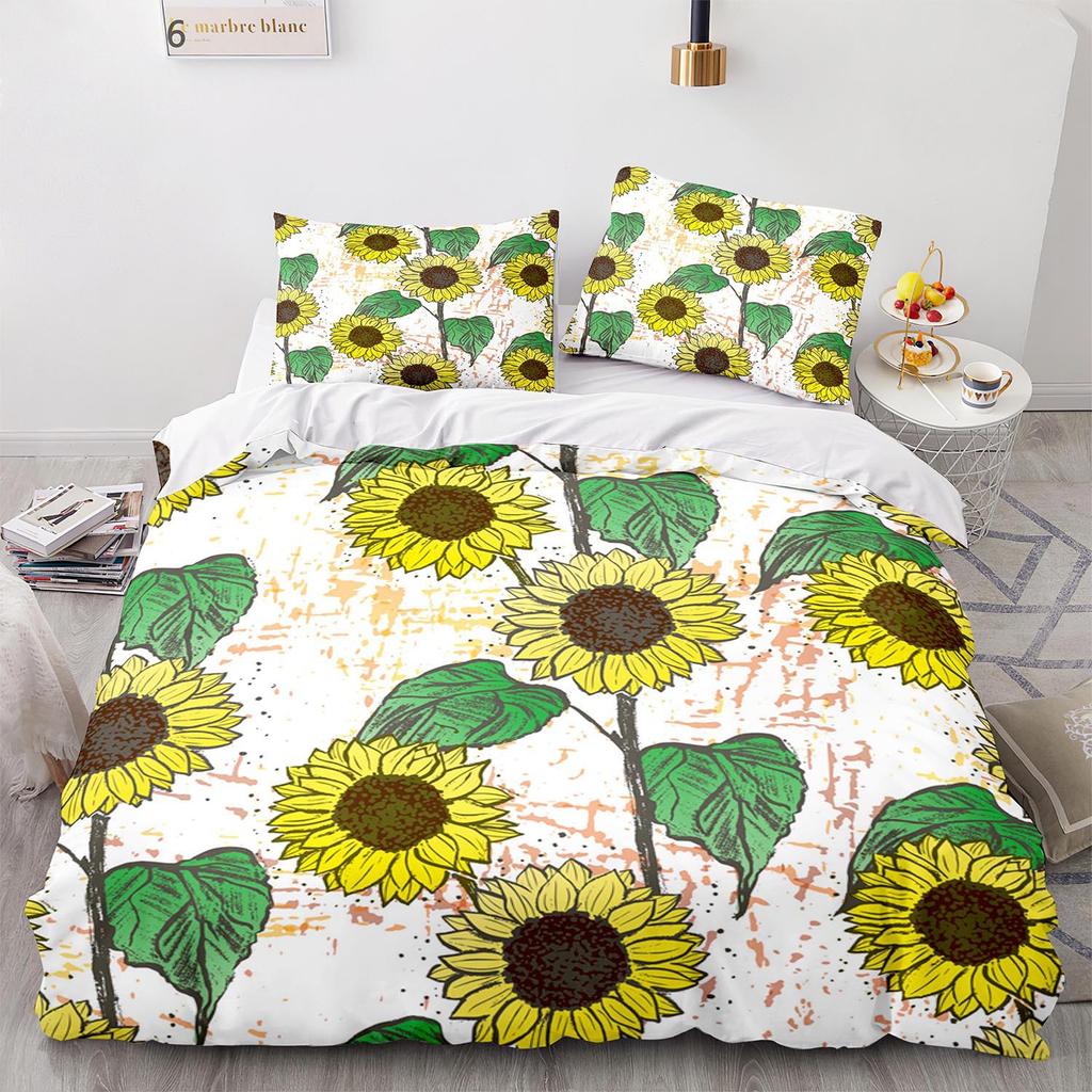 Digital Printing Three-Piece Sunflower Quilt Cover Size Quilt Cover 3D