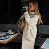 French knitted two-piece set, autumn/winter high neck, long sleeve, lazy drape sweater, straight-leg loose midi skirt for women