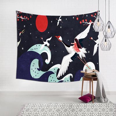 Japanese Ocean Wave Sunset Sun Tapestry Exotic Style Red Crowned Crane Background Bedroom Wall Cloth Room Decoration Painting Hanging Cloth