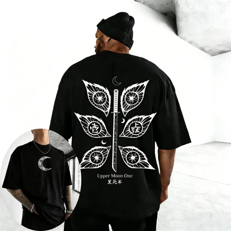 

Unisex Pure Cotton T-shirt Demon Slayer Kokushibo Summer Harajuku Anime Printed Round Neck Loose Family Short Sleeved Top XS чёрный