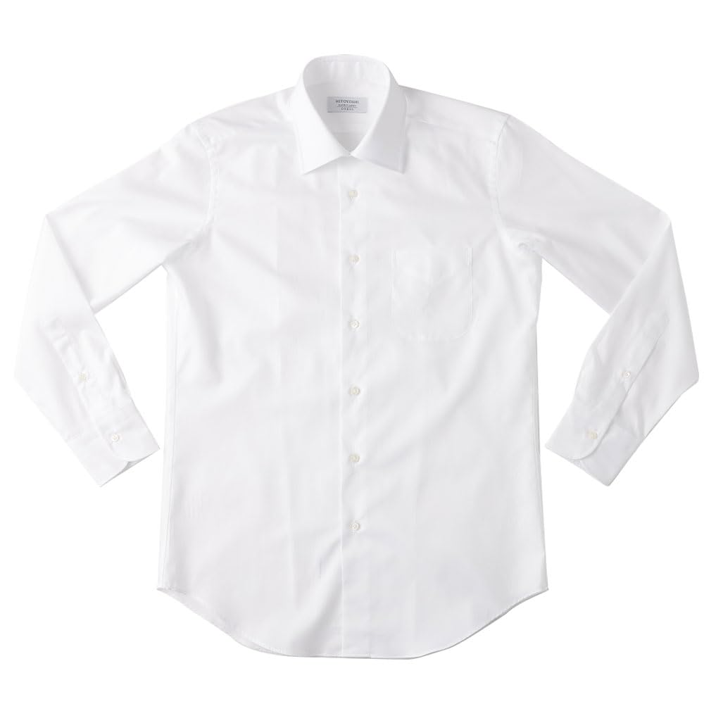 HITOYOSHI Long Sleeve Dress Sizes 6 White Sizes Cotton Men's Shirt, SHB, (Semi-Wide, Twill, 41-84), 100%