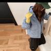 Wind Stand-up Collar Short Cotton Clothes for Women's Autumn and Winter New Casual Blue Plaid Thickened Outer Wear Trend