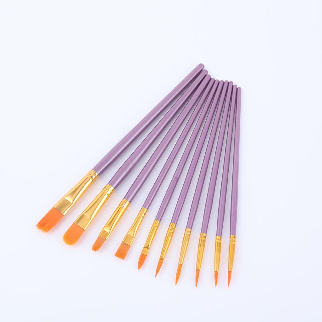 10-Piece Pearlescent Plastic Handle Oil Paint Brush Set for Watercolor and Fine Art