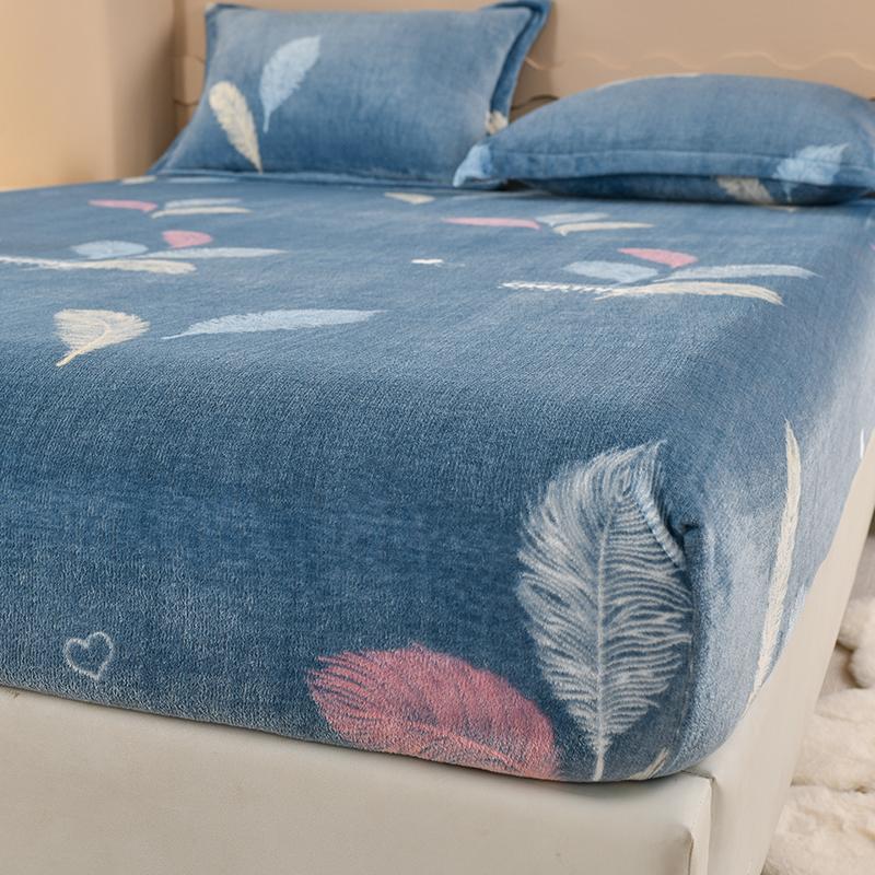 Winter Warm Fitted Sheet Stars Pinted Flannel Fleece Bed Sheet for Double Bed Queen/King Size All-inclusive Mattress Cover180