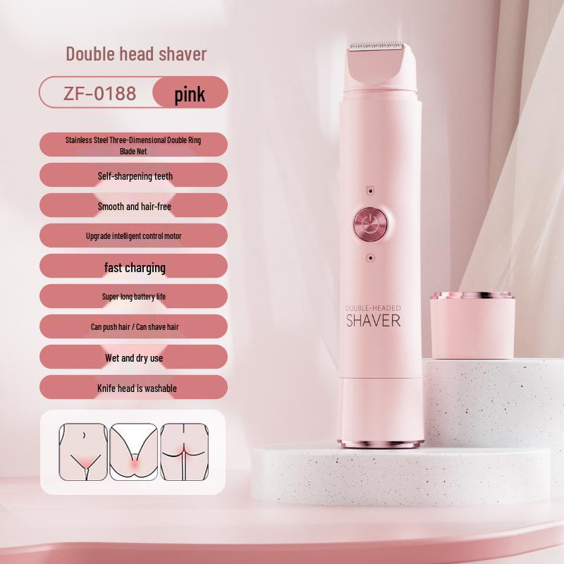 Women s Dual-Head Electric Shaver & Body Trimmer - Portable Epilator розовый