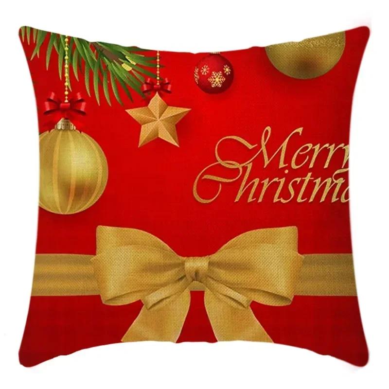 40/45cm Christmas  Cotton Linen Decorative Navidad Elk Snowman Santa Tree Cushion Cover Sofa Pillow Case