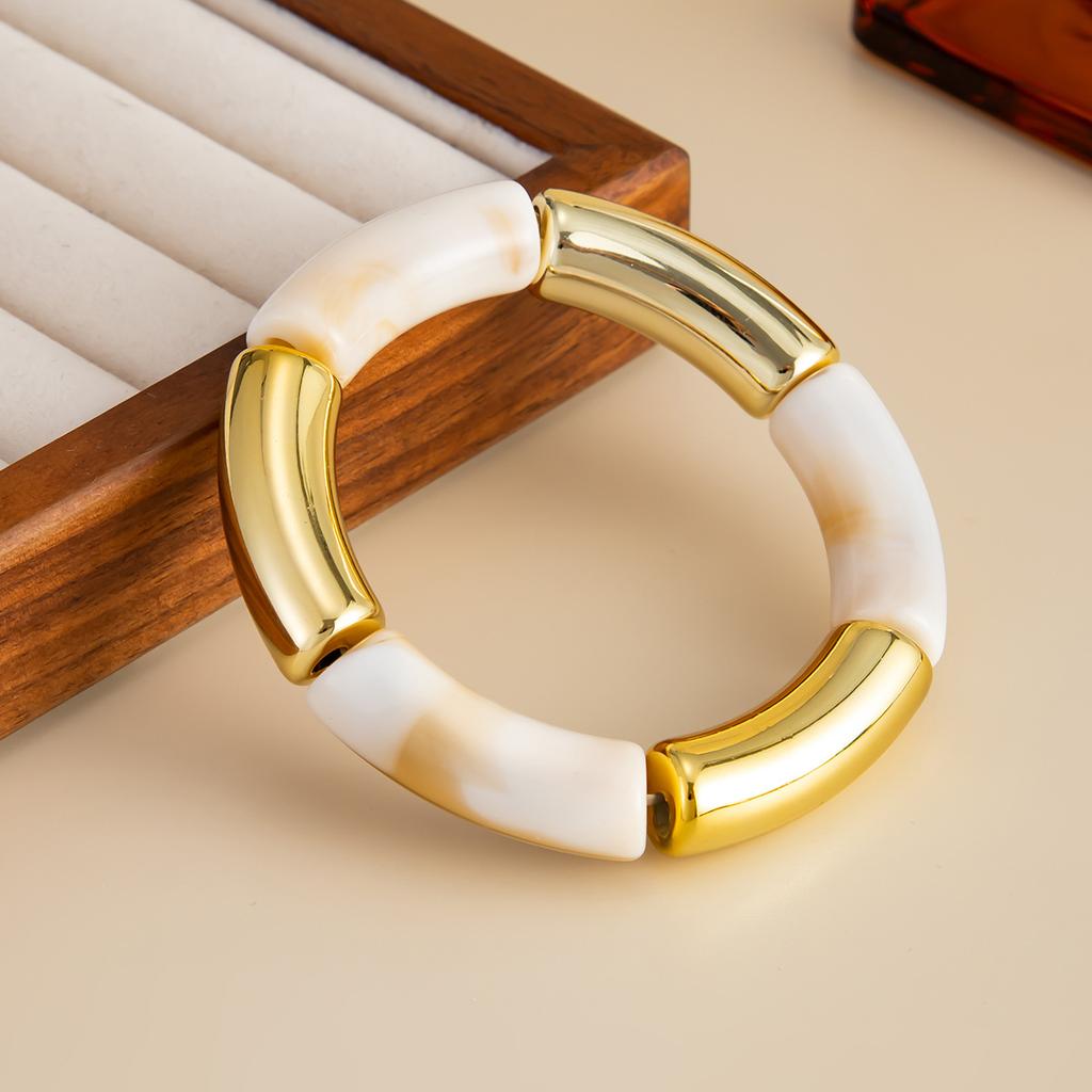 Fashion Leopard Print Resin Bamboo Knot Elastic Bracelet INS Creative Colorful Splicing Bent Tube Bangle