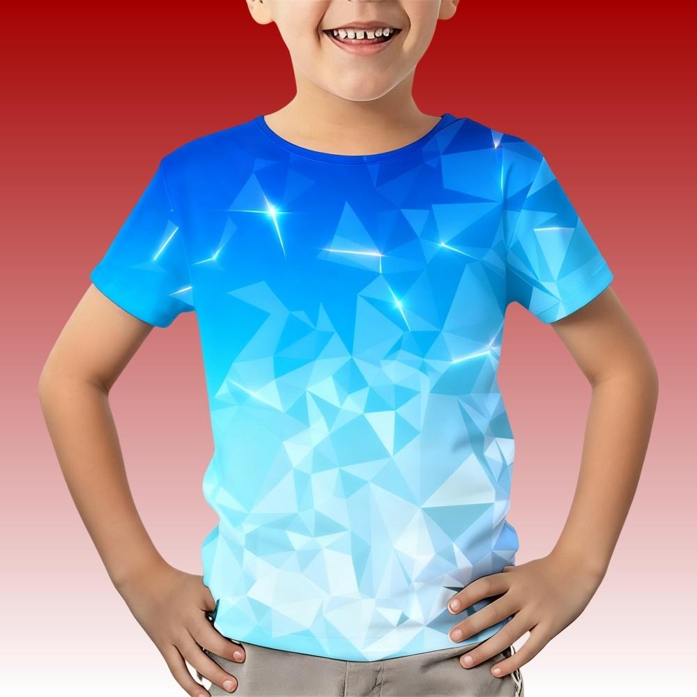 Children's Clothing Tshirt for Kids Boys 3 to 14 Gradient Geometry 3D Print Short-Sleeved T-Shirts Boy Casual Top Kids' T-Shirt